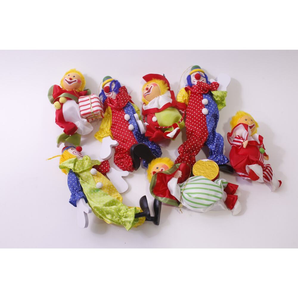 Clown, Cloth Figures, Circus, Ornament, Lot, Bright, Colorful, ~ 251222-WH 866